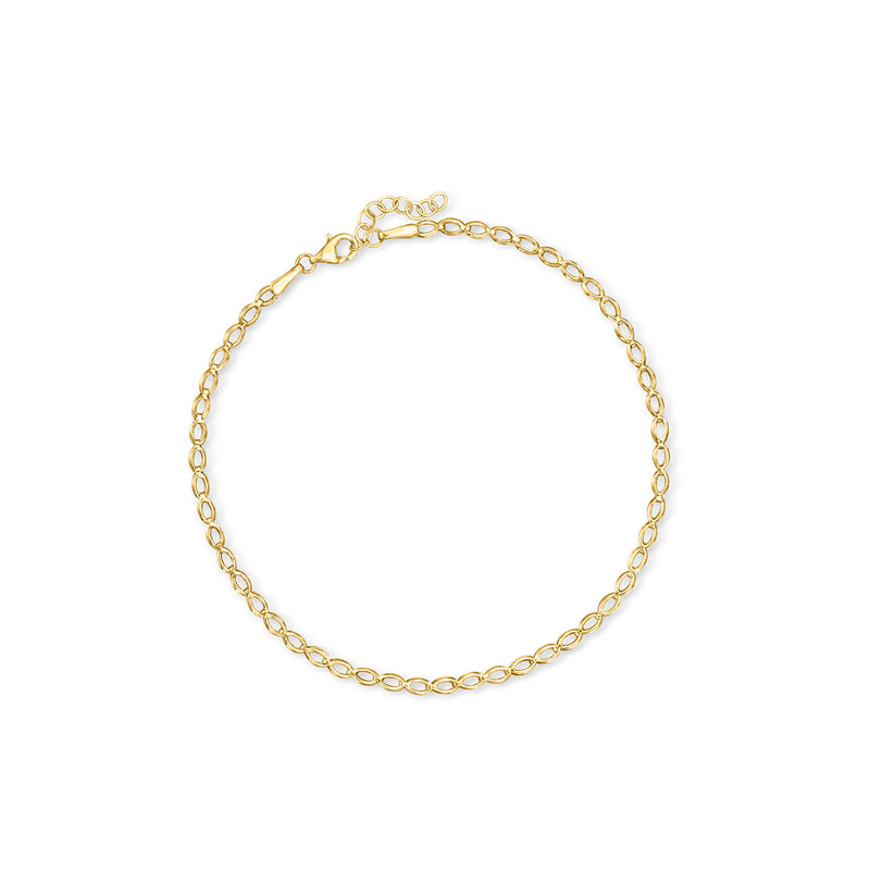 14kt yellow gold oval-link anklet with small clasp and polished chain links