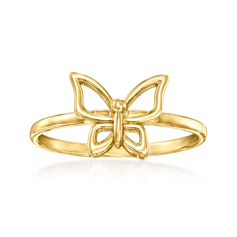 14k yellow gold butterfly ring with raised bow-shaped wings