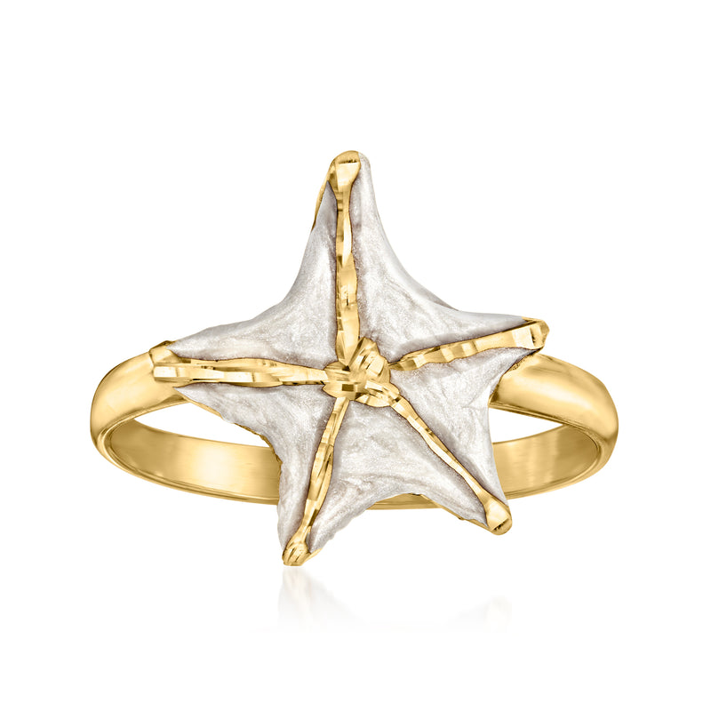 14kt yellow gold starfish ring with white enamel star detail