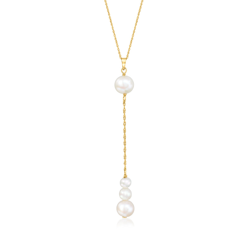14kt yellow gold Y-necklace with three cultured pearl drops