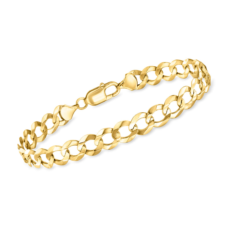 14kt yellow gold curb-link bracelet with solid polished chain links