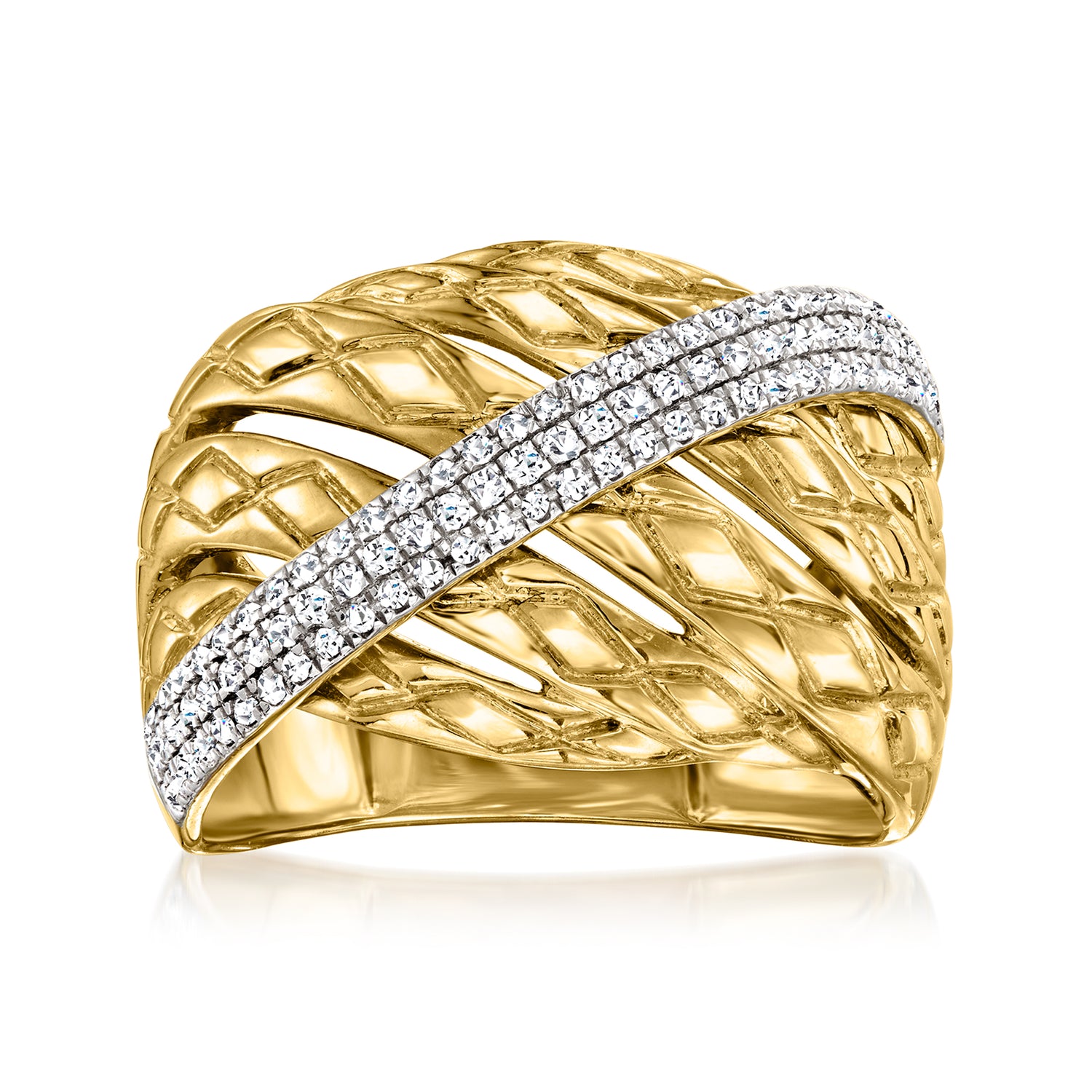 .25 ct. t.w. Diamond Stripe Ring in 18kt Gold Over Sterling