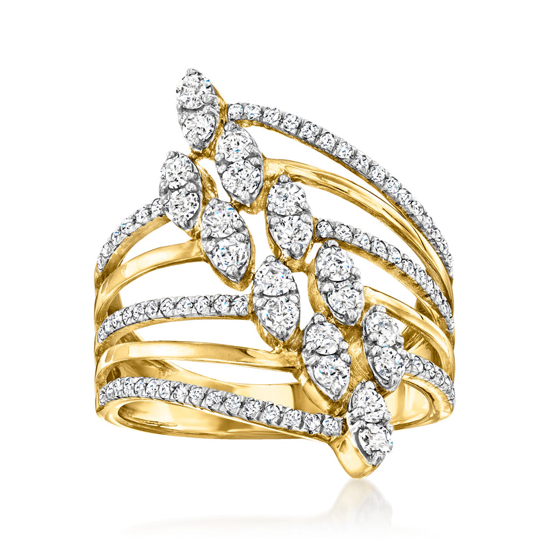 18kt gold over sterling diamond multi-row navette ring with marquise clusters
