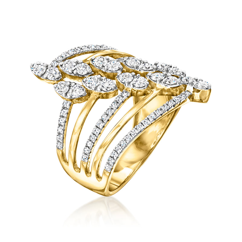 Gold over sterling multi-row diamond navette ring
