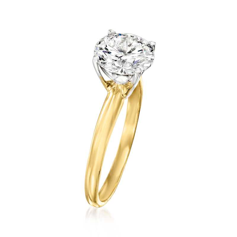14kt yellow gold solitaire diamond ring with round diamond, side view
