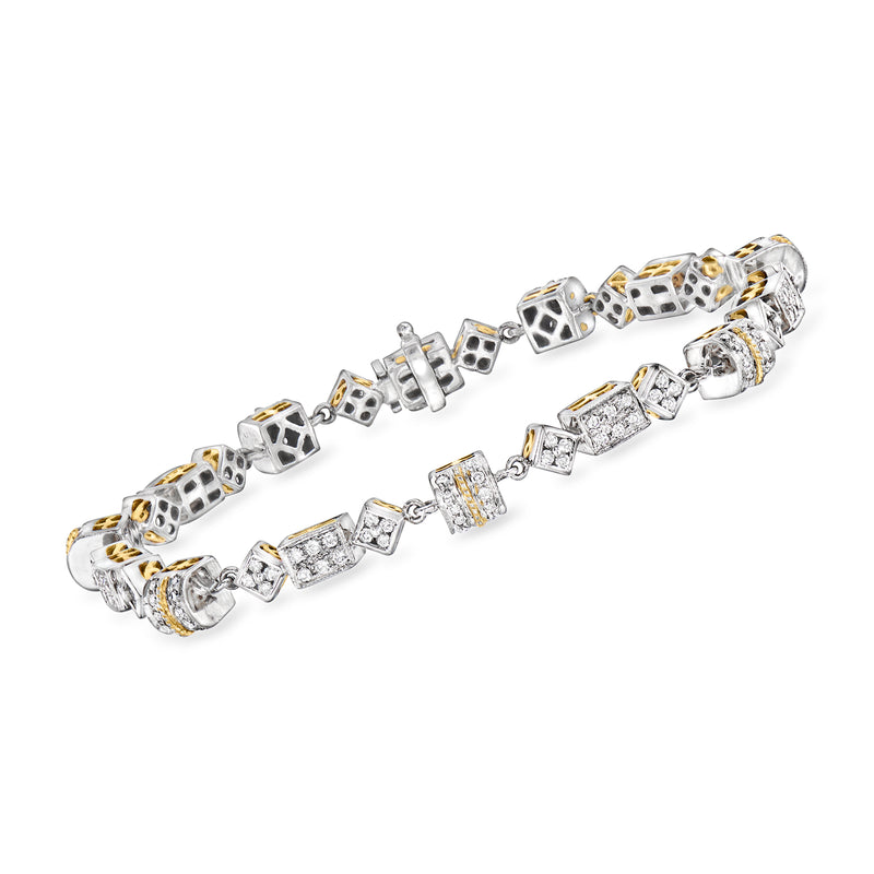 Two-tone gold diamond geometric link bracelet with alternating square settings