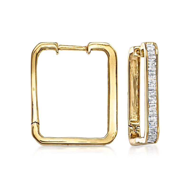 Square hoop earrings in 18kt gold over sterling with baguette diamond accents