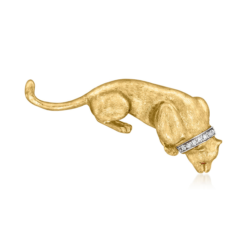 Yellow gold panther pin with diamond accents on collar