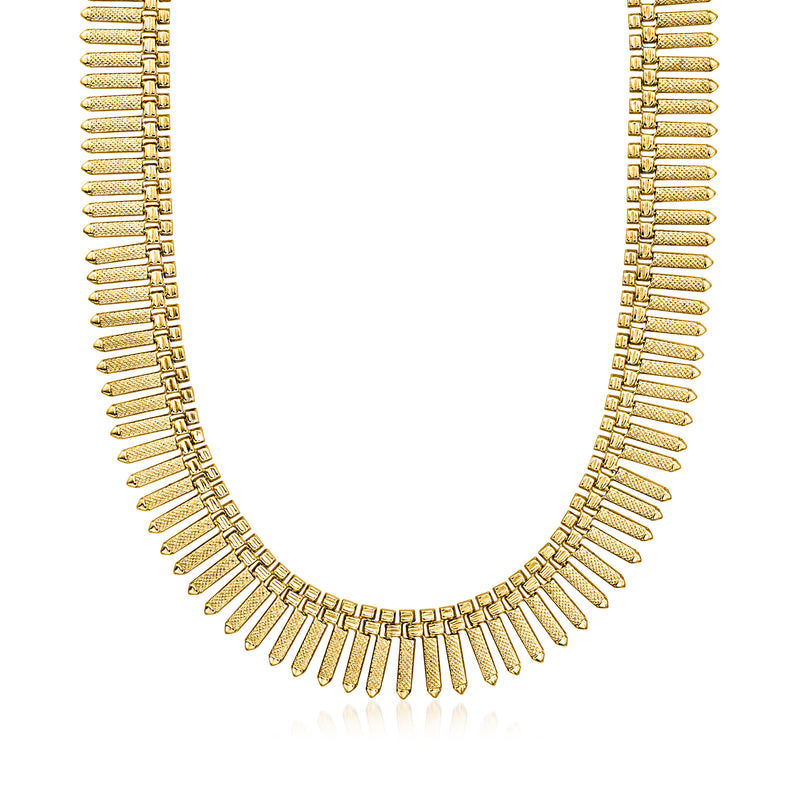 Vintage yellow gold Cleopatra-style necklace with fan-shaped link collar