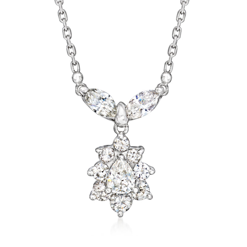 Vintage platinum diamond drop necklace with marquise and pear-shaped cluster pendant