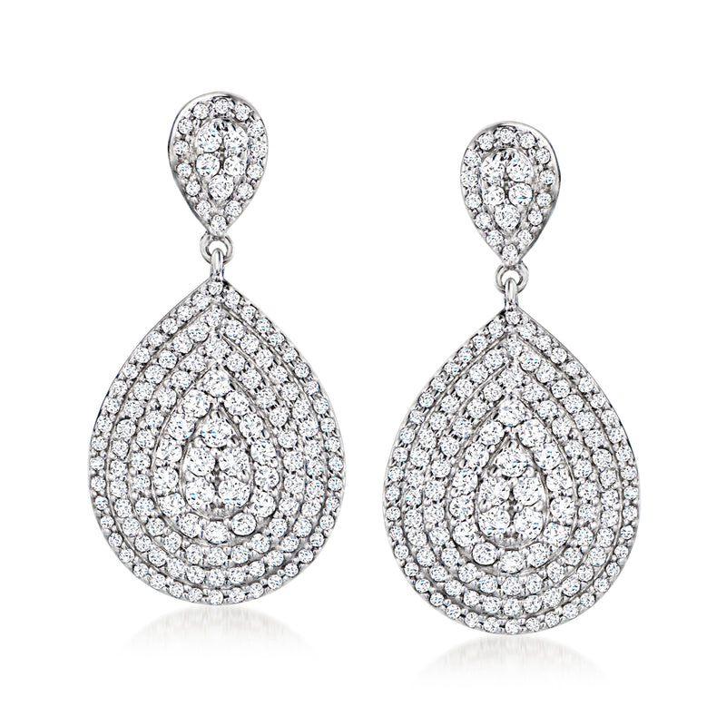 Diamond teardrop drop earrings in sterling silver