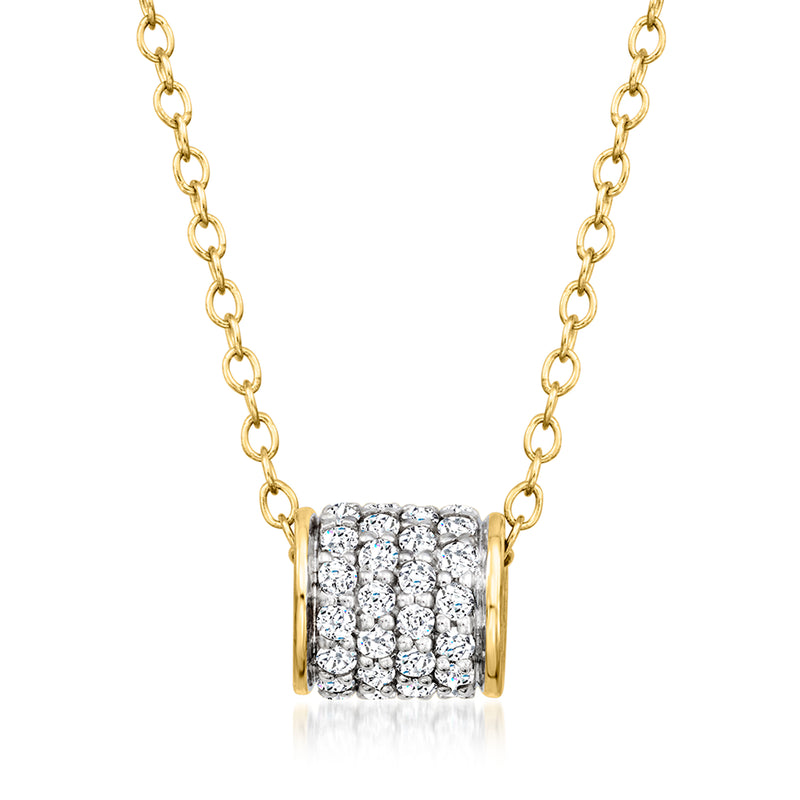 Gold over sterling pave diamond bead necklace with square diamond center pendant