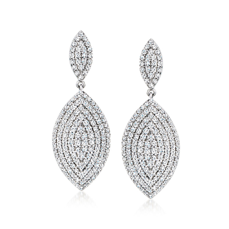 Pave diamond marquise-shaped drop earrings in sterling silver
