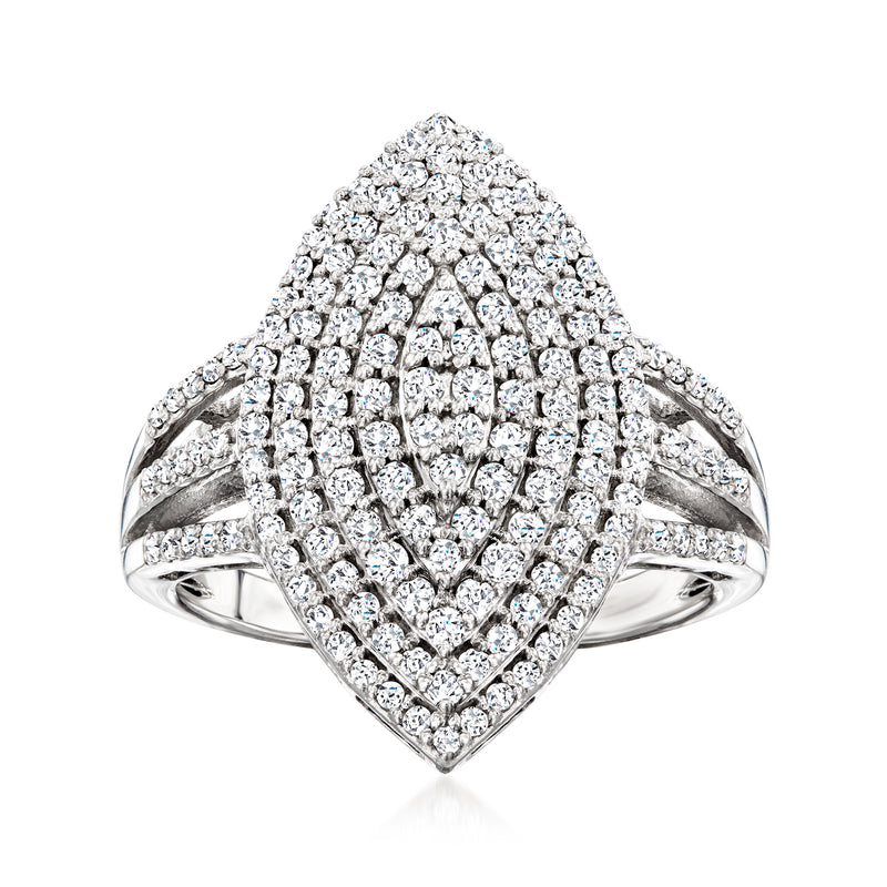Pave diamond marquise-shaped ring in sterling silver