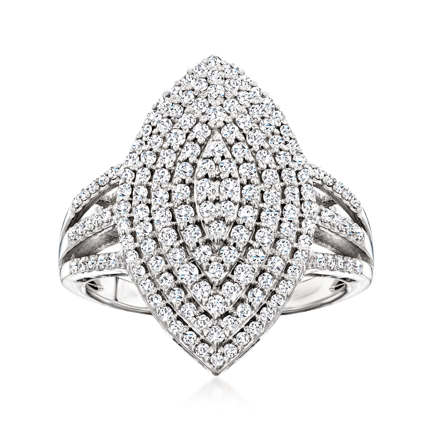 1.00 ct. t.w. Pave Diamond Marquise-Shaped Ring in Sterling Silver