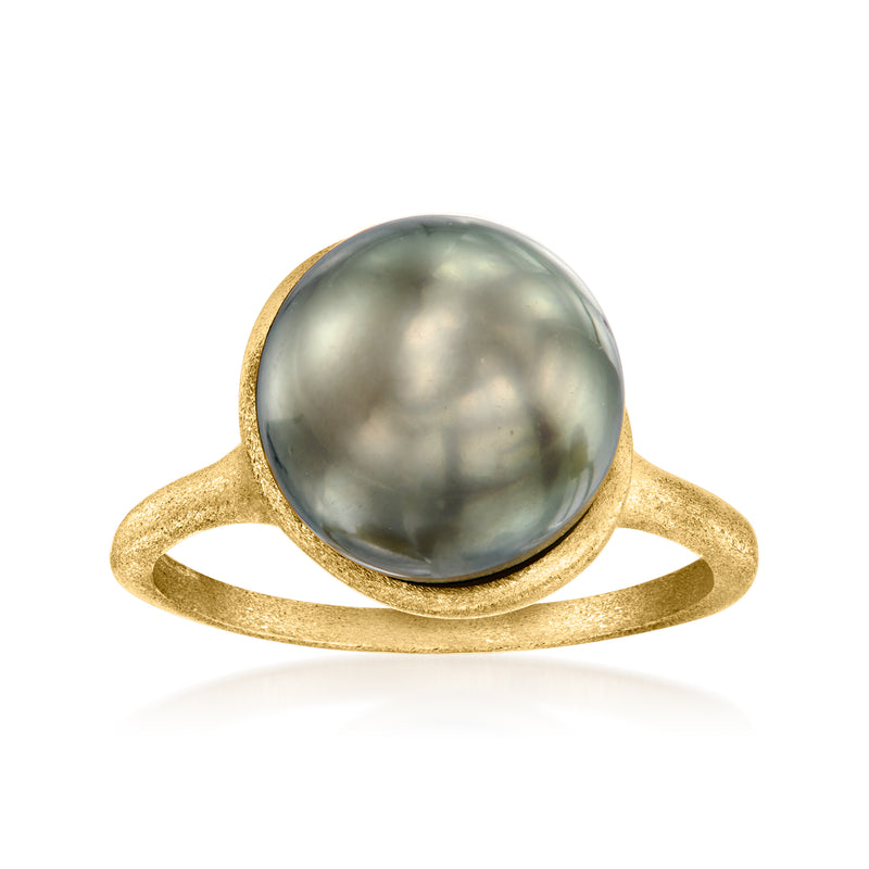 Cultured Tahitian pearl ring with gray round pearl in 14kt yellow gold setting