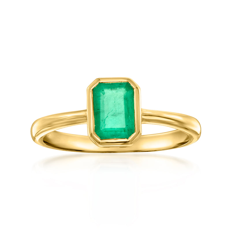 18kt gold over sterling ring with emerald-cut green gemstone in rectangular bezel
