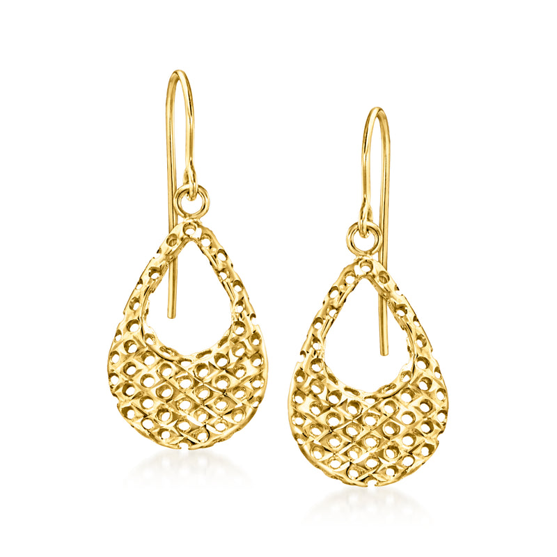 10kt yellow gold openwork teardrop earrings with loop earwires