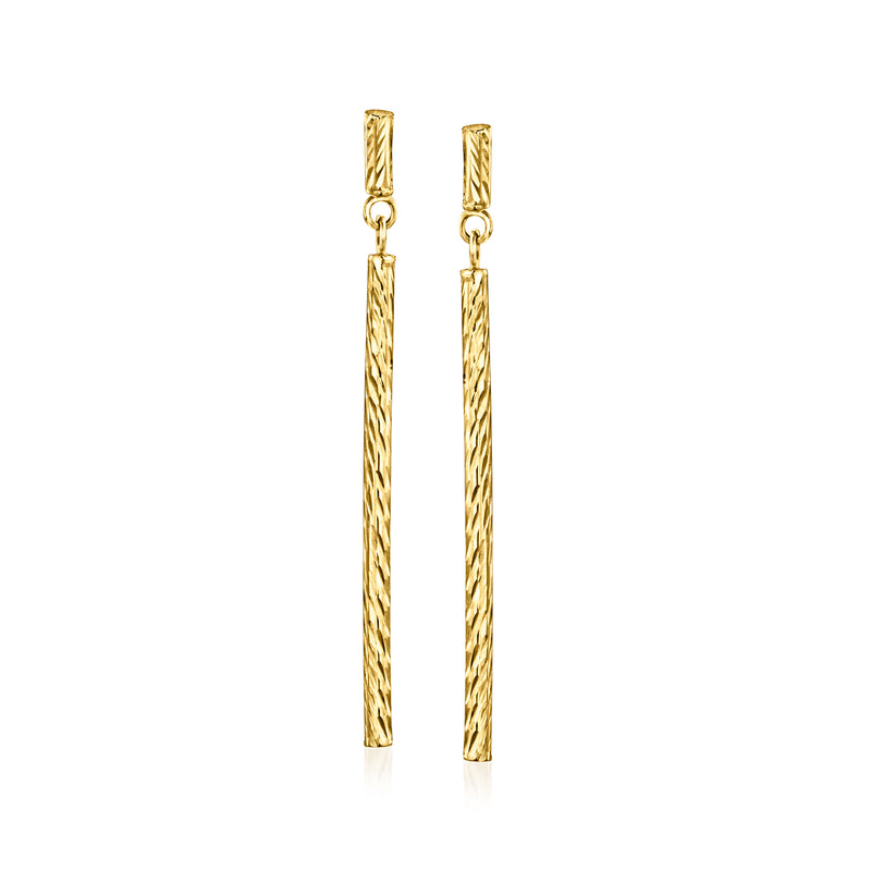 10kt yellow gold linear bar drop earrings with geometric dangle bars
