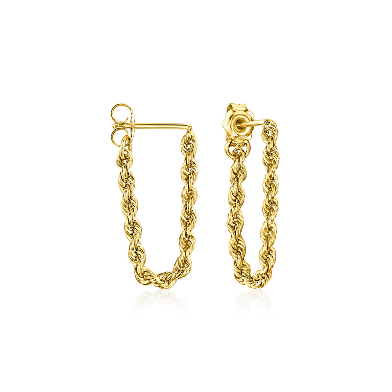 10kt yellow gold rope-chain drop earrings with twisted hoop links