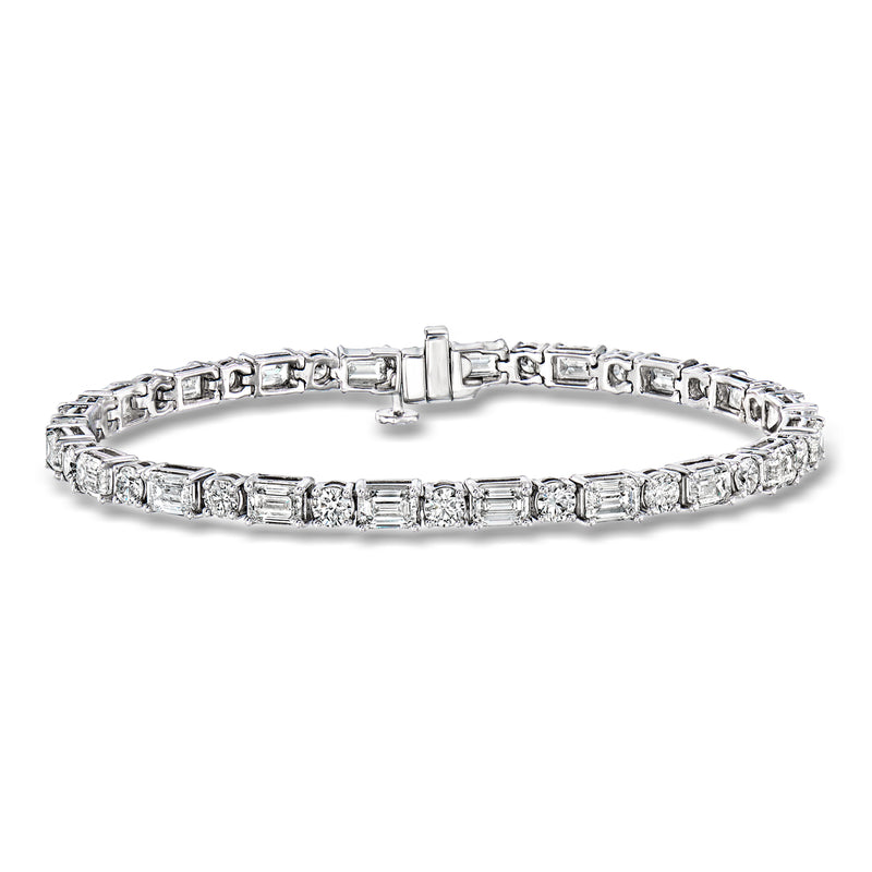 14kt white gold diamond tennis bracelet with round and emerald-cut stones