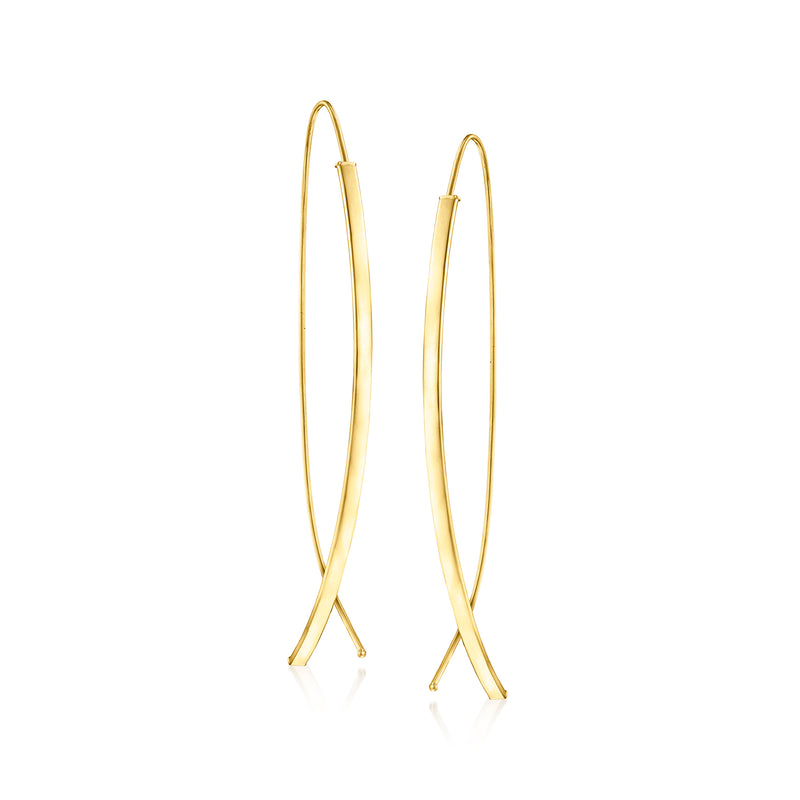 10kt yellow gold linear drop earrings with slender hoop design and earwire closures