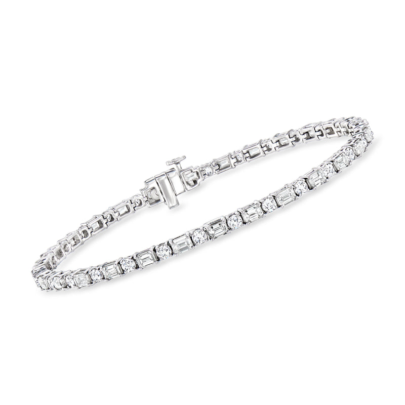 Lab-grown diamond tennis bracelet in 14kt white gold with round and emerald-cut stones