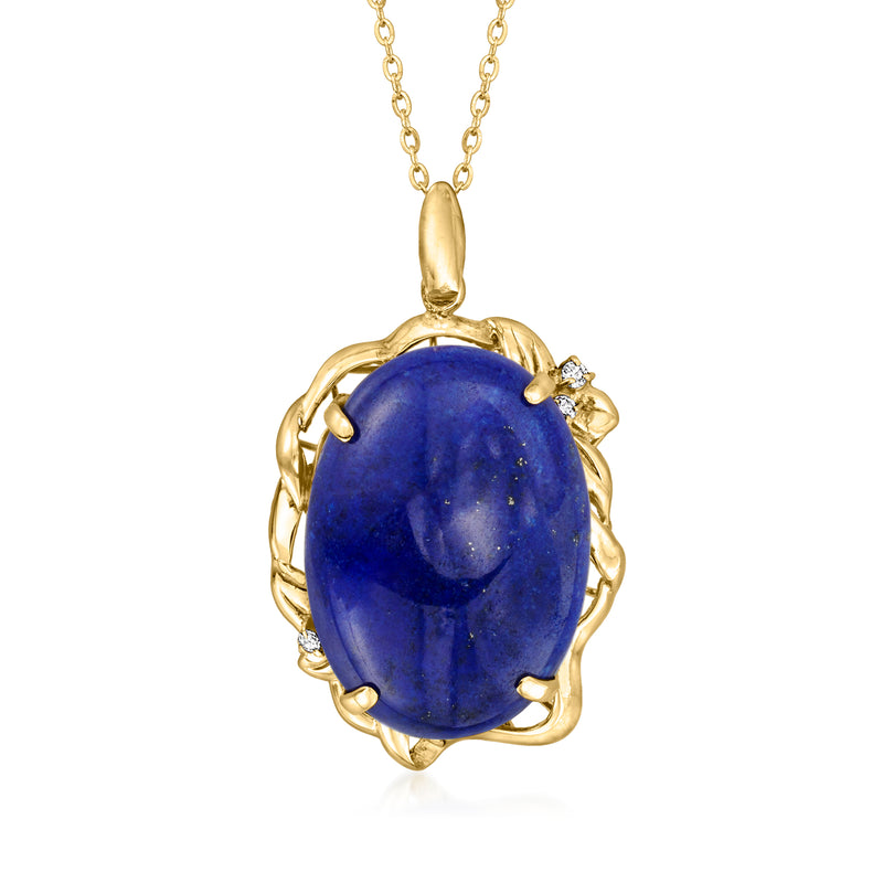 18kt yellow gold lapis oval pendant necklace with diamond accents