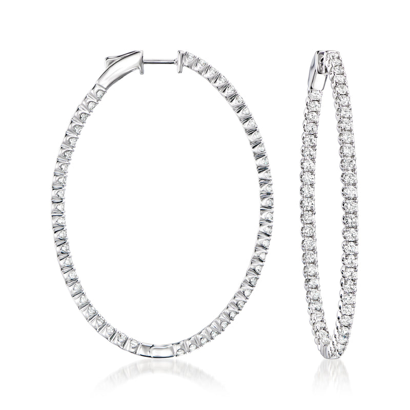 Lab-grown diamond inside-outside oval hoop earrings in 14kt white gold