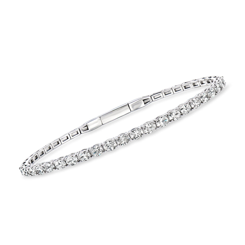 14kt white gold flexible bangle bracelet with oval lab-grown diamond rows