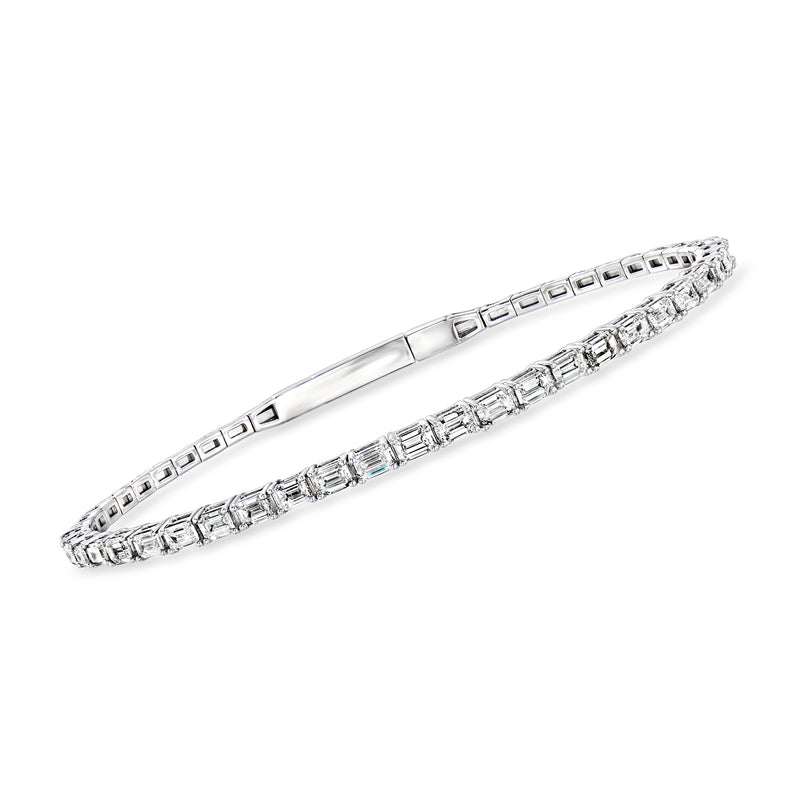 14kt white gold emerald-cut diamond flexible bangle bracelet with repeating square stones