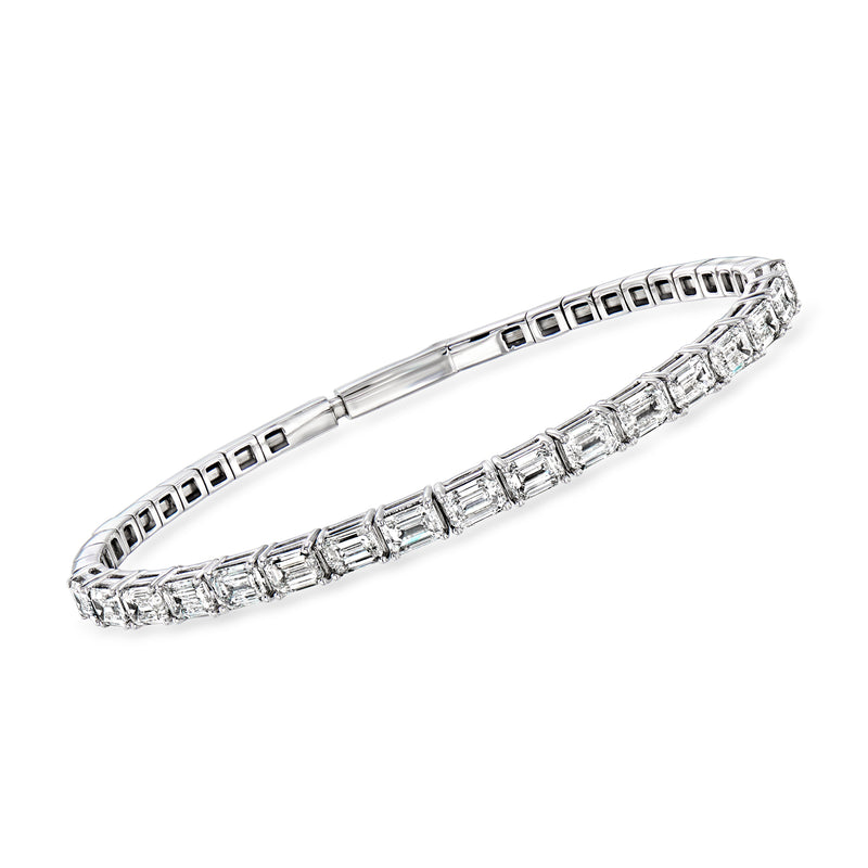 14kt white gold flexible diamond bangle with baguette and square settings