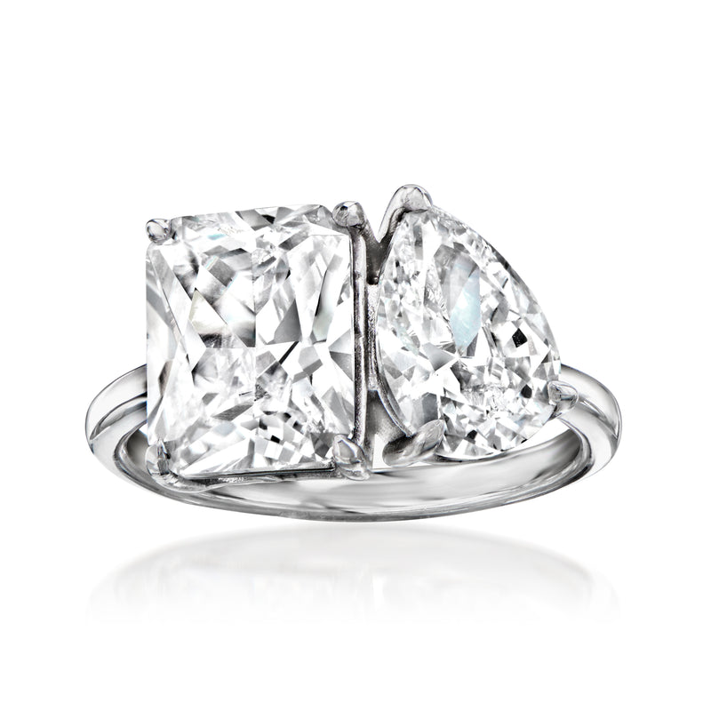 Sterling silver Toi et Moi ring with two cushion-cut CZ stones, split setting
