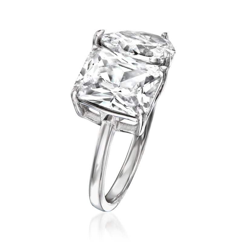 Sterling silver Toi et Moi ring with two cushion-cut CZ stones, side view