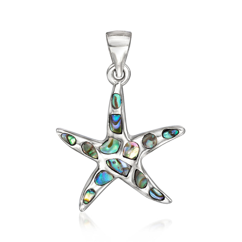 Sterling silver starfish pendant with black abalone shell mosaic inlaid