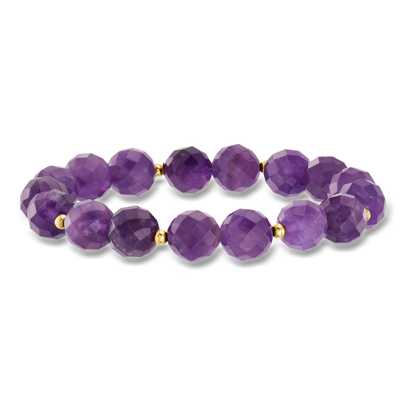 Amethyst bead stretch bracelet with yellow gold spacer beads.