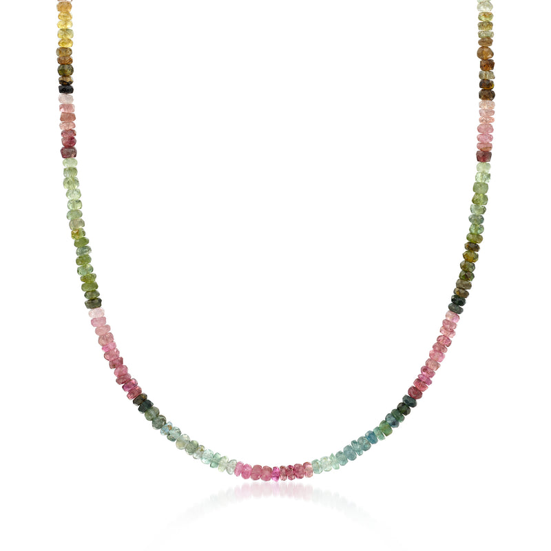 Multicolored tourmaline bead necklace with round beads on a thin chain