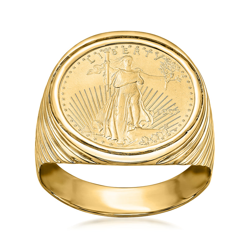 Men's 22kt Yellow Gold American Eagle Coin Ring in 14kt Yellow Gold