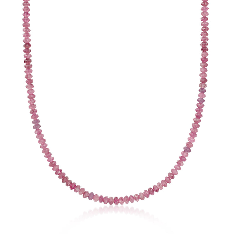 Pink gemstone bead necklace, faceted beads on a single strand