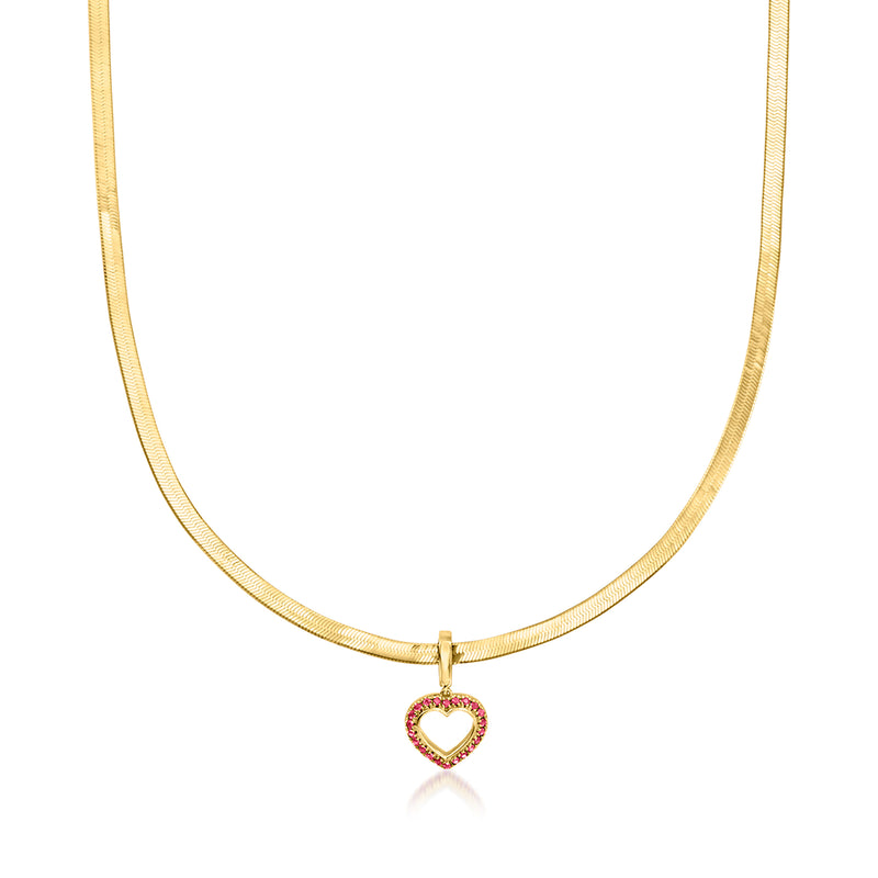 18kt gold over sterling chain necklace with red ruby heart pendant
