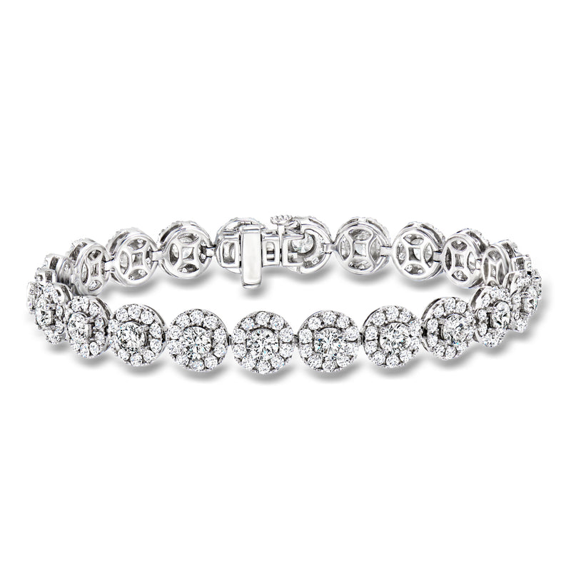 14kt white gold lab-grown diamond halo bracelet with round sparkling stones