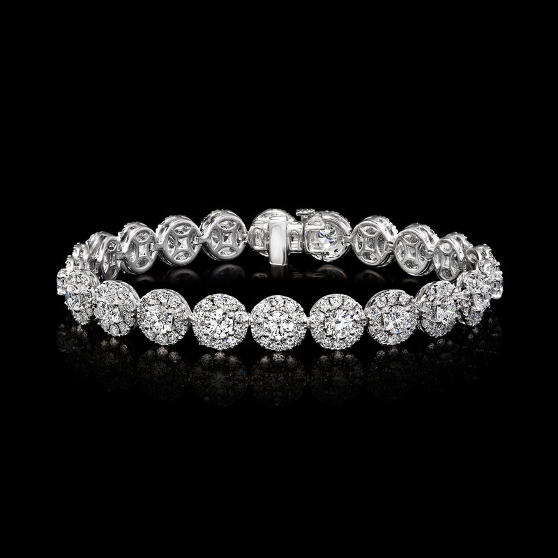 14kt white gold lab-grown diamond halo bracelet, full row of round stones