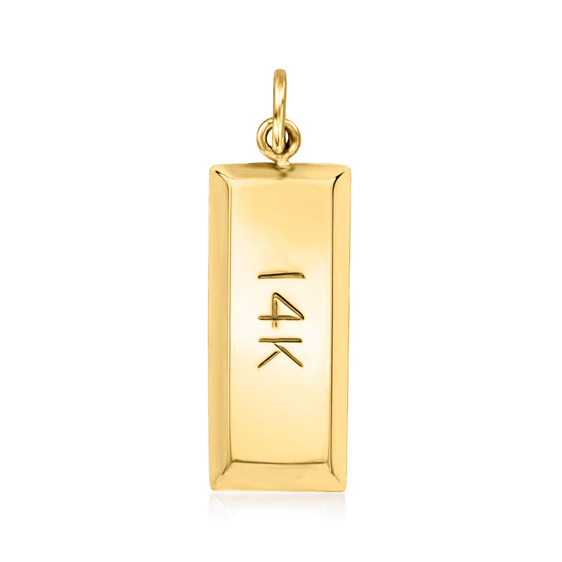 14kt yellow gold bar pendant with stamped 14k marking, oval bail