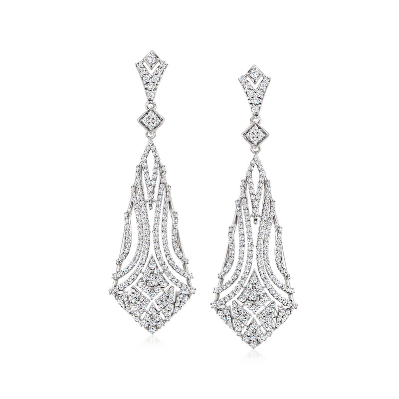 Sterling silver geometric drop earrings with clear stone accents in diamond-like shapes