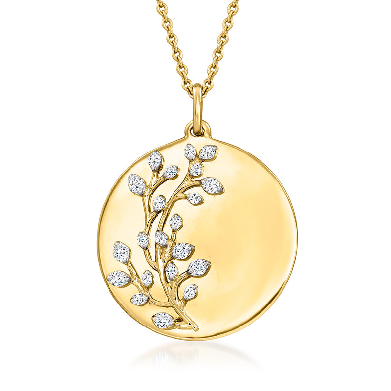Gold over sterling diamond vine medallion necklace with round disc pendant