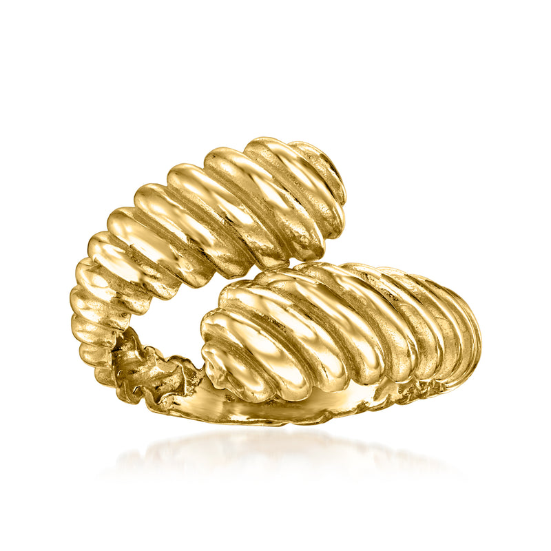 18kt gold over sterling shrimp bypass ring, ridged scalloped texture, polished