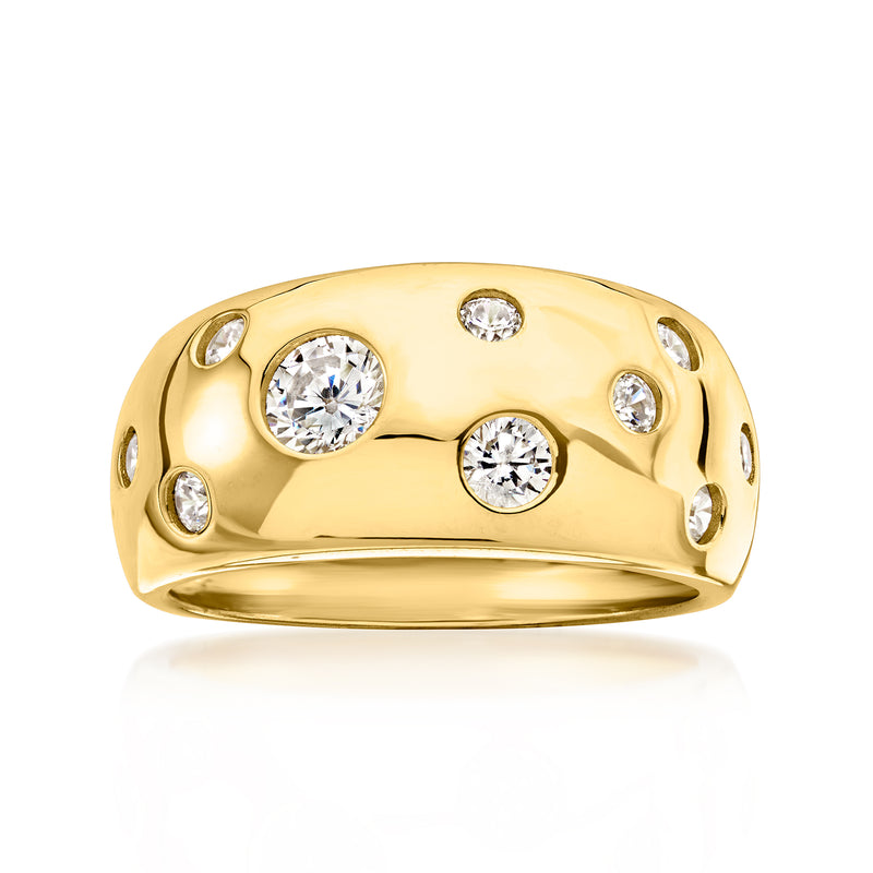 Gold-tone CZ band ring with scattered round stones and bezel settings