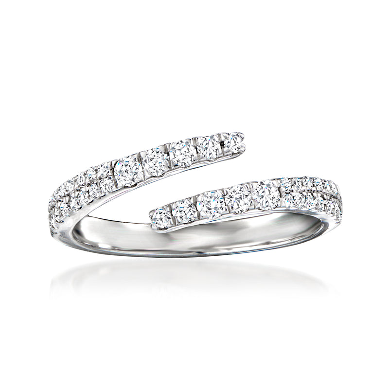 Sterling silver diamond bypass ring with pavé-set stones