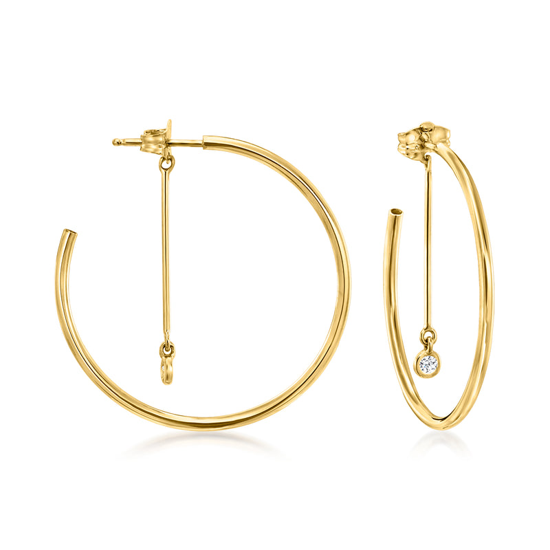 14kt yellow gold hoop earrings with small round diamond drop accents