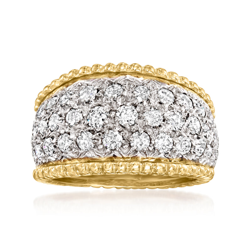 Two-tone gold diamond cluster ring with textured gold band and bright stone setting